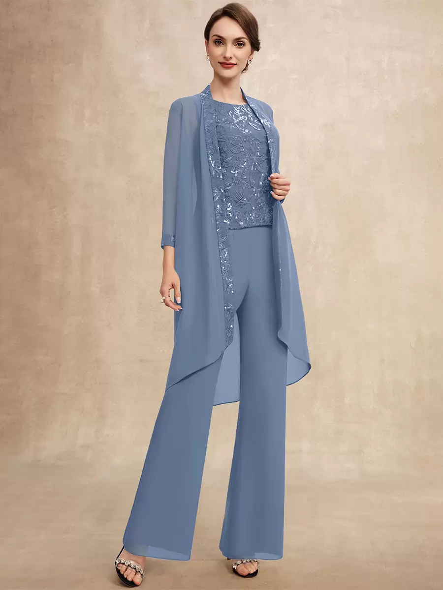 Elegant Jewel Neck Sleeveless Two-piece Sequins Party Mother Of The Bride Wedding Dress - Image 10