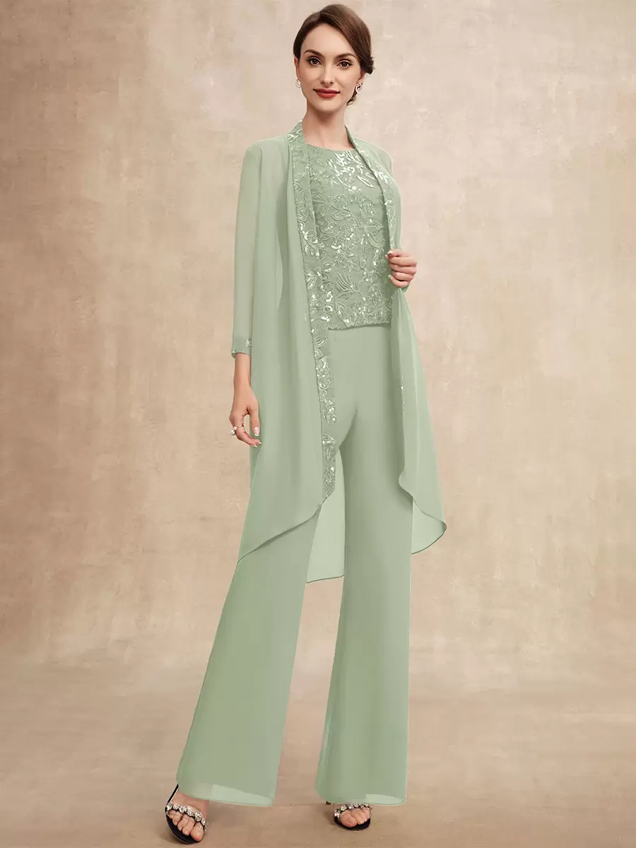 Elegant Jewel Neck Sleeveless Two-piece Sequins Party Mother Of The Bride Wedding Dress - Image 11