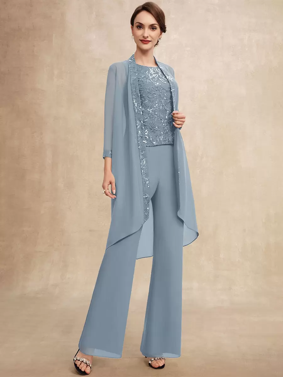 Elegant Jewel Neck Sleeveless Two-piece Sequins Party Mother Of The Bride Wedding Dress - Image 12