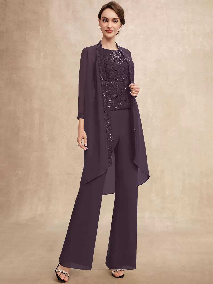 Elegant Jewel Neck Sleeveless Two-piece Sequins Party Mother Of The Bride Wedding Dress - Image 13