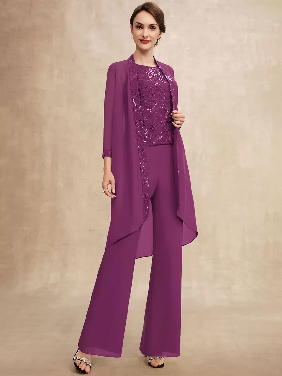 Elegant Jewel Neck Sleeveless Two-piece Sequins Party Mother Of The Bride Wedding Dress - Image 14