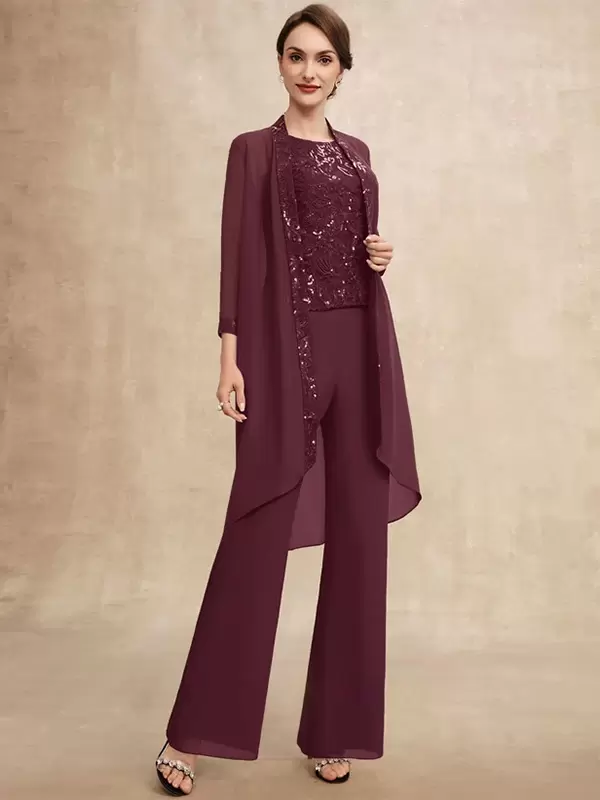 Elegant Jewel Neck Sleeveless Two-piece Sequins Party Mother Of The Bride Wedding Dress - Image 15