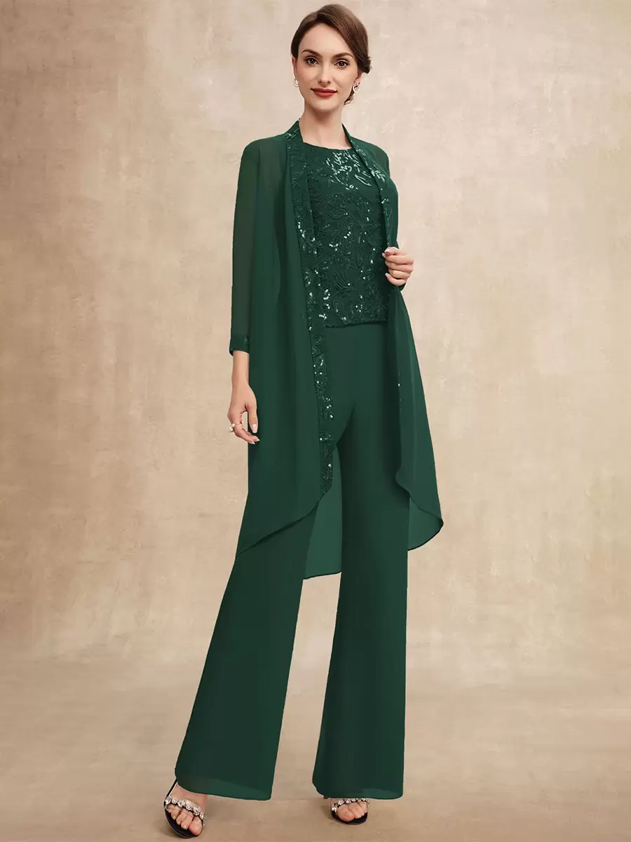 Elegant Jewel Neck Sleeveless Two-piece Sequins Party Mother Of The Bride Wedding Dress - Image 17