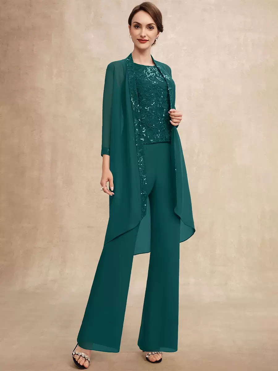 Elegant Jewel Neck Sleeveless Two-piece Sequins Party Mother Of The Bride Wedding Dress - Image 18