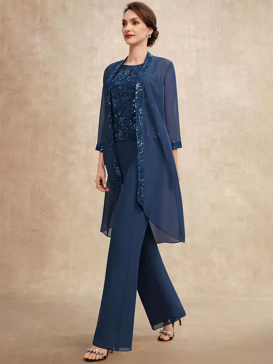 Elegant Jewel Neck Sleeveless Two-piece Sequins Party Mother Of The Bride Wedding Dress - Image 2