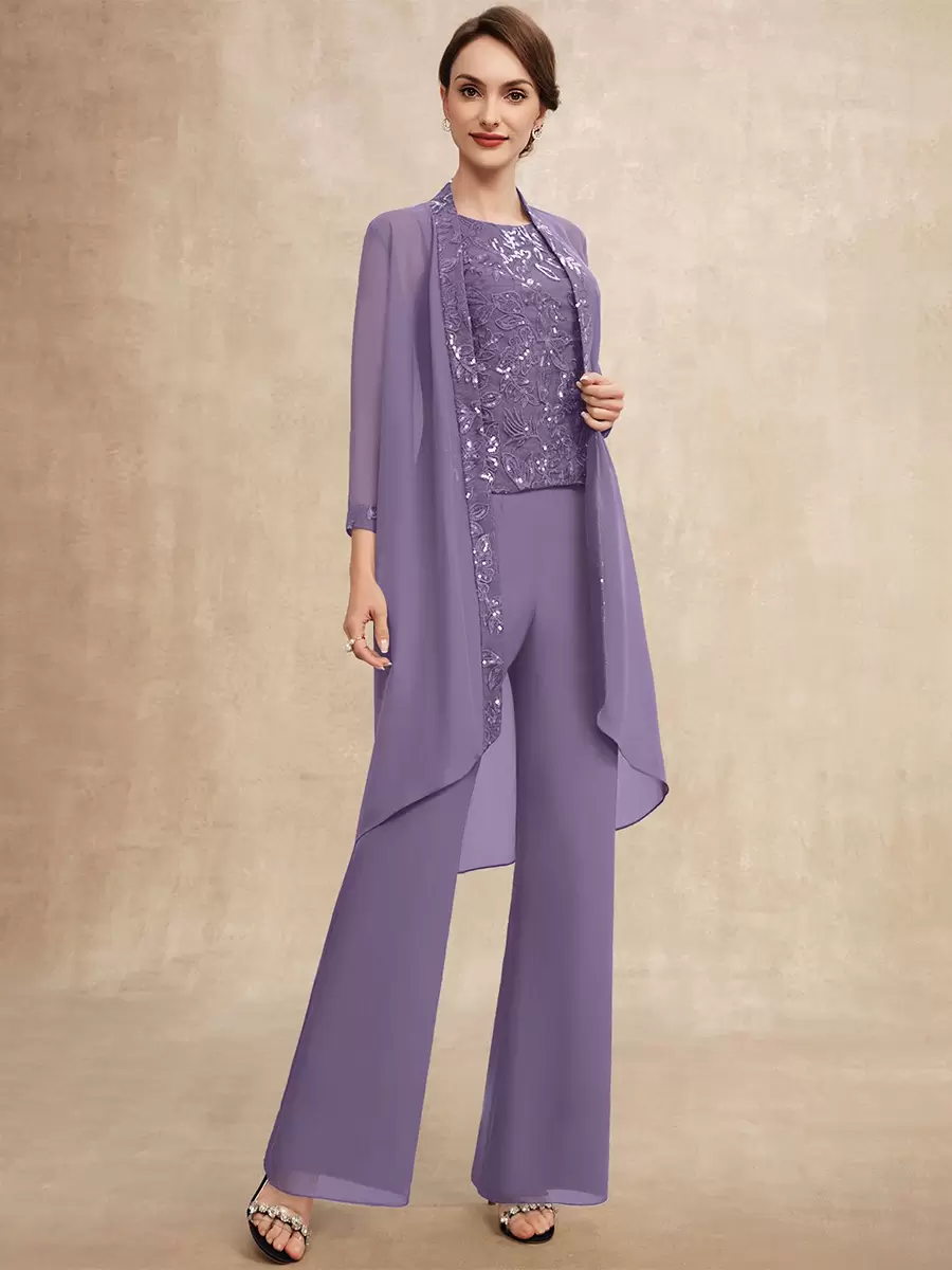 Elegant Jewel Neck Sleeveless Two-piece Sequins Party Mother Of The Bride Wedding Dress - Image 7