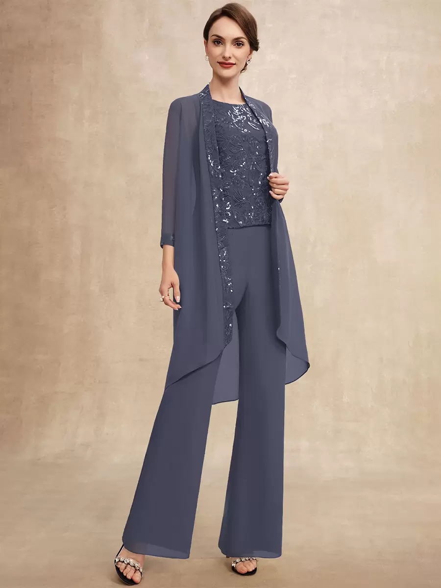 Elegant Jewel Neck Sleeveless Two-piece Sequins Party Mother Of The Bride Wedding Dress - Image 8