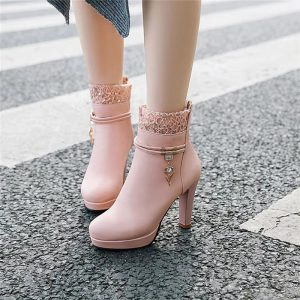 Elegant Lace Design Princess Platform Ankle High Heel Boots