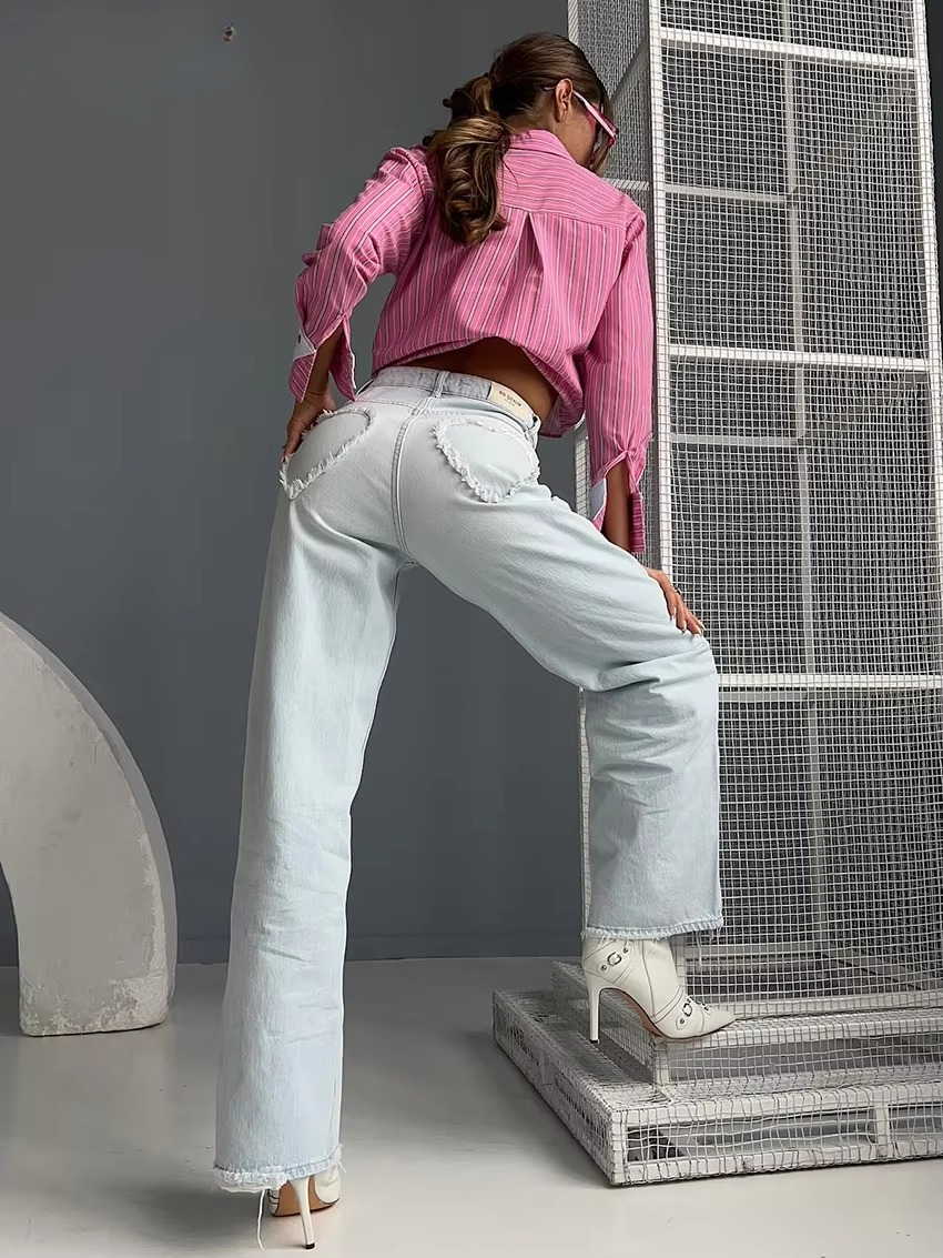 Casual Patchwork Lapel Long Sleeve Loose Stripe Shirt - Image 3