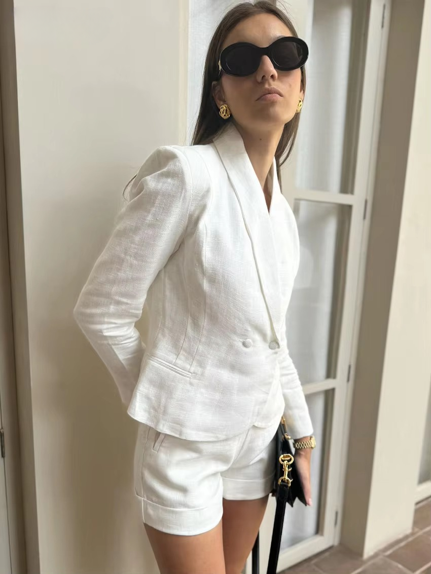 Elegant Long Sleeve Shirt With High Waist Shorts Loose 2 Piece Sets - Image 2