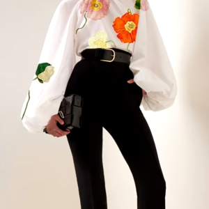 Elegant Pleated Flower Print Long Sleeves Loose Blouses shirts Tops