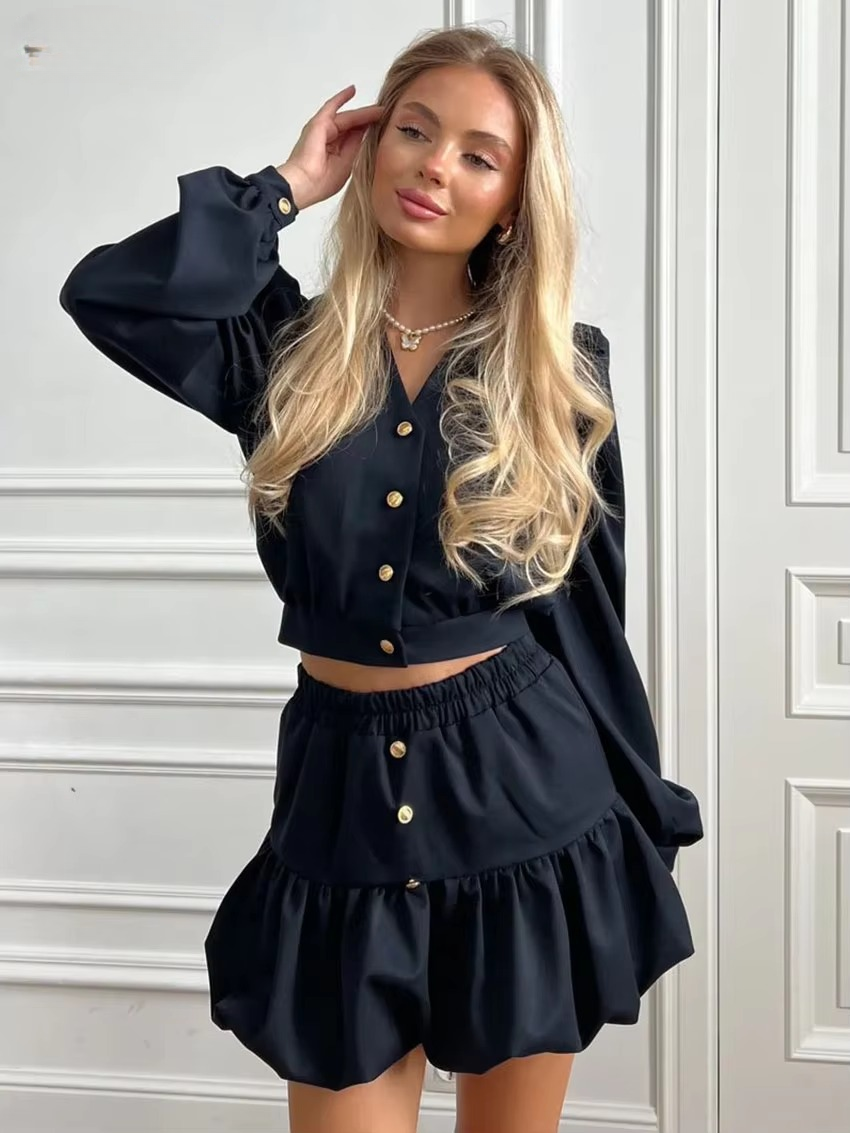 Elegant Crop Top With High Waist Mini Skirt Loose Cotton 2 Piece Set - Image 3