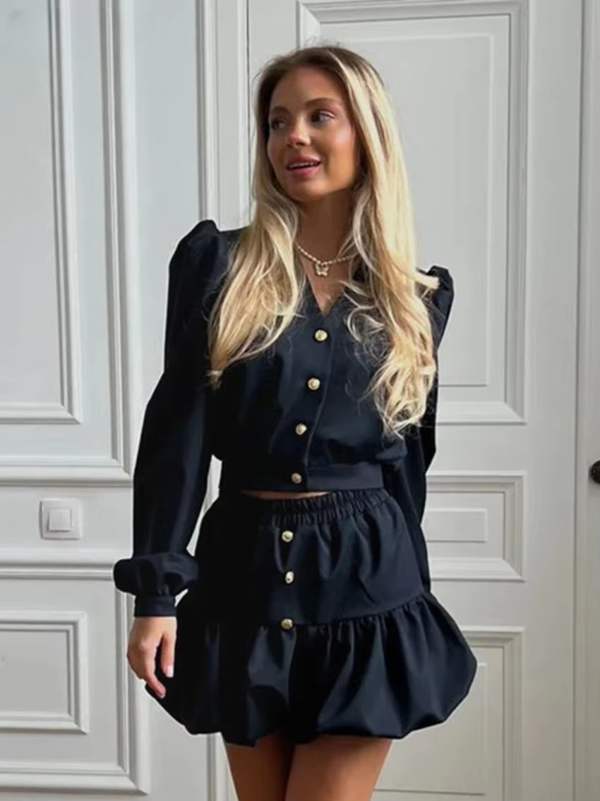 Elegant Crop Top With High Waist Mini Skirt Loose Cotton 2 Piece Set - Image 2