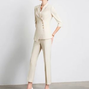 Elegant Notched Full Sleeve pencil pants Slims Smooths Work wear Professional Suit Pant