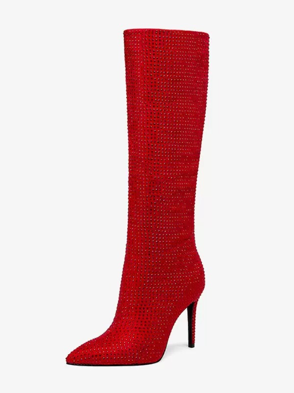 Elegant Rhinestones Knee High Pointed Toe High Heel Party Boots - Image 7