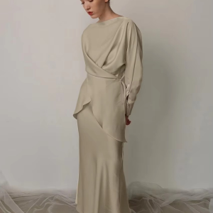 Elegant Shirt With High Waist Long Skirt Two Pieces Set