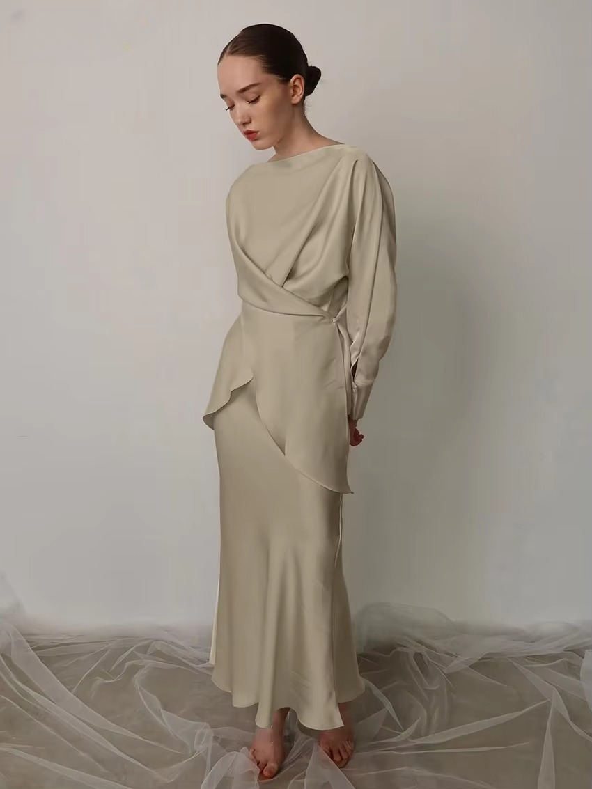 Elegant Shirt With High Waist Long Skirt Two Pieces Set