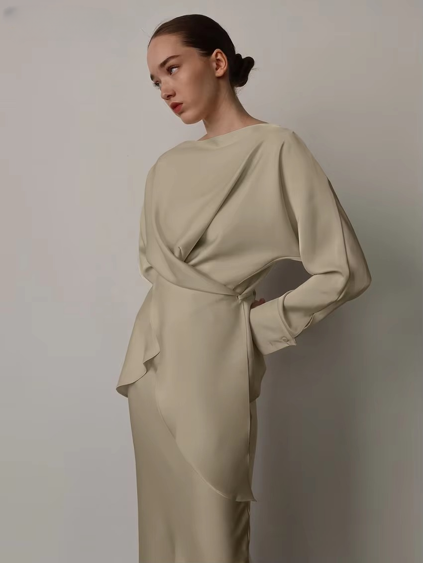 Elegant Shirt With High Waist Long Skirt Two Pieces Set - Image 2