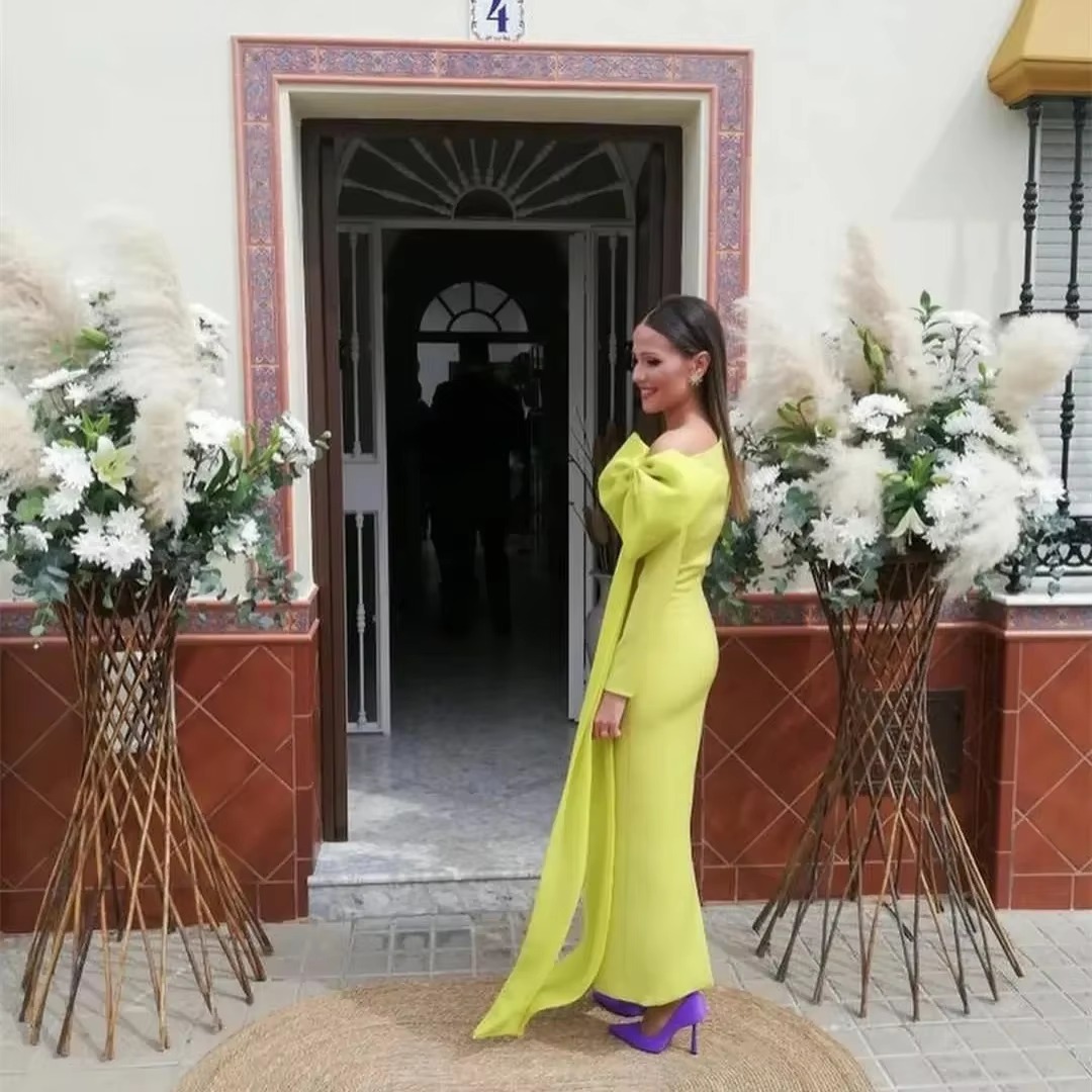 Elegant Simple Bow Sheath One Shoulder Front Split Long Wedding Guest Party Mother of the Bride Dresses - Image 4