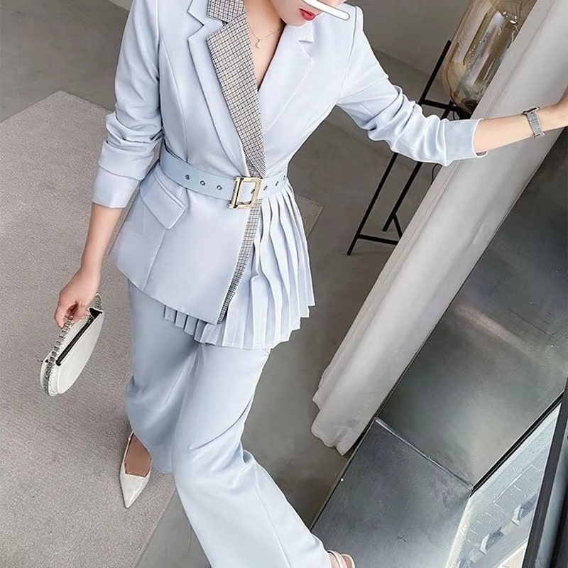 Elegant Single Button Pants And Blazer With Belt 2 Pieces Set - Image 3