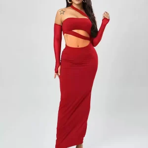 Elegant Solid Color Backless Strapless Long Sleeves Semi Formal Party Dress