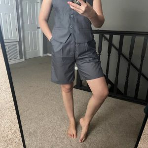 Elegant Solid V-Neck Single Breasted Chic Vest Shorts Suit 2 Piece Sets51..jpg__11zon