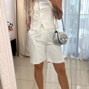 Elegant Solid V-Neck Single Breasted Chic Vest Shorts Suit 2 Piece Sets57..jpg__11zon