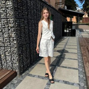 Elegant Solid V-Neck Single Breasted Chic Vest Shorts Suit 2 Piece Sets85..jpg__11zon