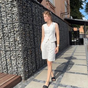 Elegant Solid V-Neck Single Breasted Chic Vest Shorts Suit 2 Piece Sets86..jpg__11zon