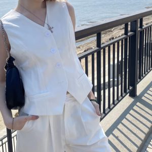 Elegant Solid V-Neck Single Breasted Chic Vest Shorts Suit 2 Piece Sets96..jpeg__11zon