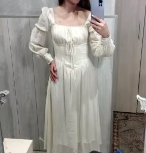 Elegant Square Collar A-line Lace Princess Party Dress One Piece200_11zon