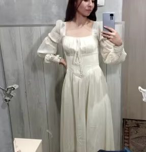 Elegant Square Collar A-line Lace Princess Party Dress One Piece2365_11zon