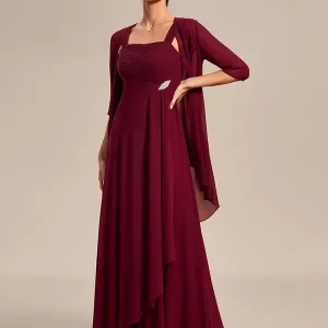 Elegant Square Neck Half Sleeves A-Line Applique Bridal Mother Wedding Overcoat Dresses