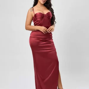 Elegant Straps Neck Split Front Sleeveless High-slit Semi Formal Party Dress