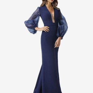 Elegant V-Neck Long Sleeves Mermaid With Train Bridal Mother Wedding Guest Dresses