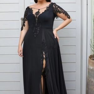 Elegant V-neck Half Sleeves Chiffon Appliques Plus Size Long Groom Mother Of The Bride Wedding Dresses