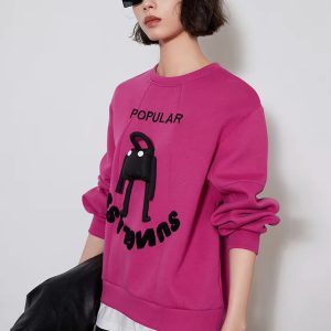Embroidery Letters 3D O Neck Long Sleeve Two Pieces Loose Hoodies
