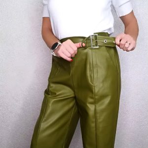 Faux Pu High Waisted Loose Pleated Pockets Streetwear Wide Leg Trousers12..jpg__11zon