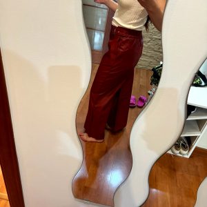 Faux Pu High Waisted Loose Pleated Pockets Streetwear Wide Leg Trousers19..jpg__11zon