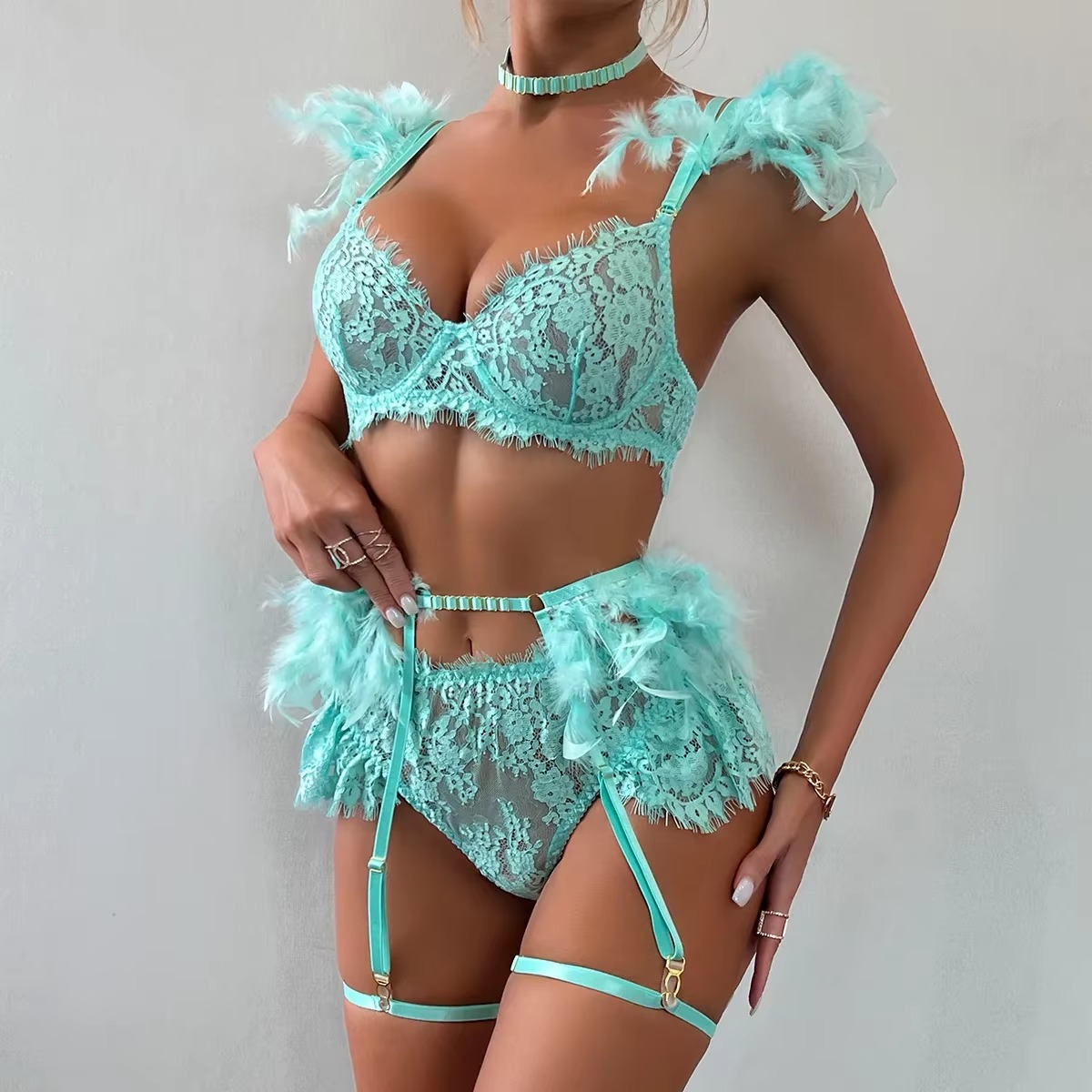 Feathers Solid Adjusted-straps Back Closure Underwear Lingerie Super Bra Set - Image 32
