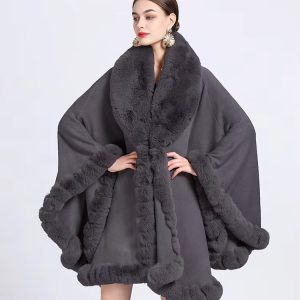 Feel Wrap Solid Waist Classic Fur Faux Elegant And Vintage Coat