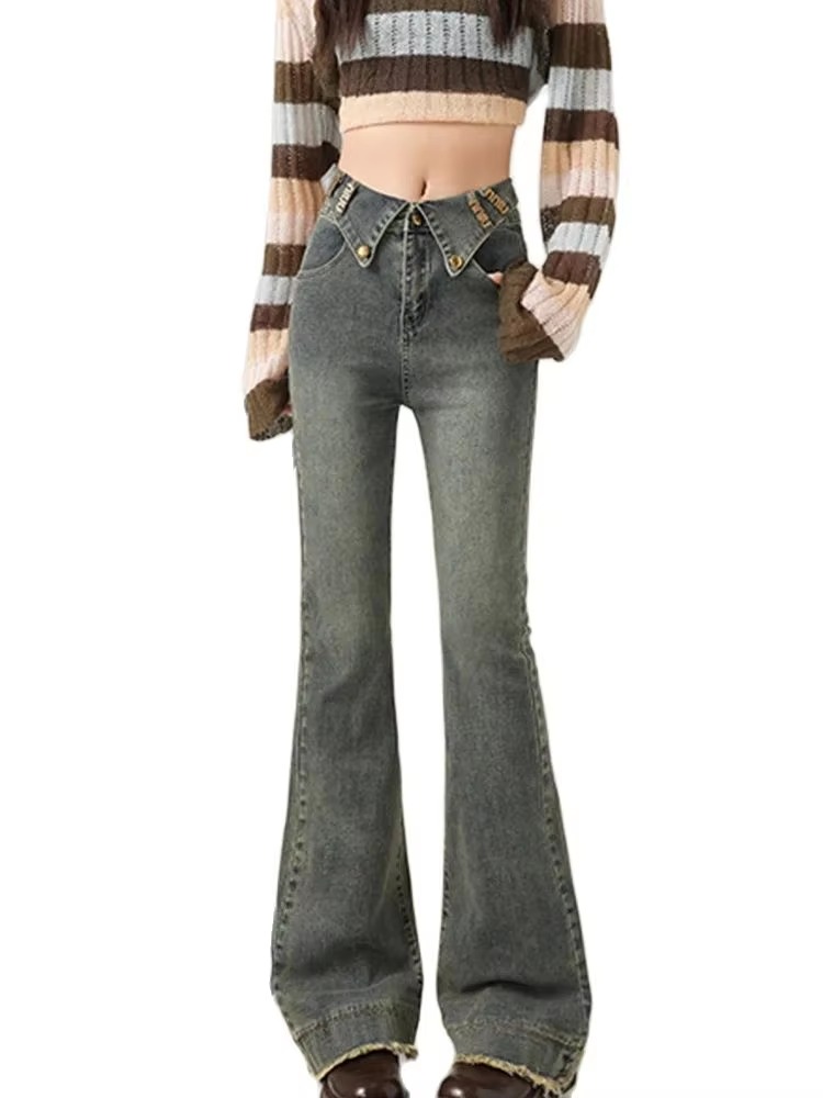 Flare Jeans Flanging Design Straight leg Jeans Streetwear - Image 4