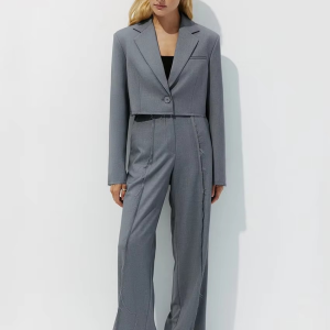 Formal Crop Top With High Waist Wide Pants Loose Two Pieces Set