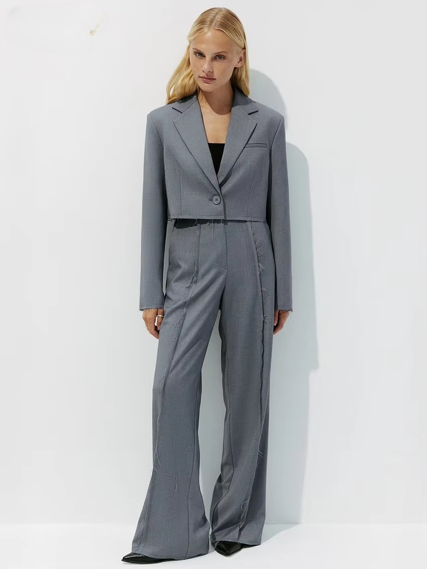 Formal Crop Top With High Waist Wide Pants Loose Two Pieces Set