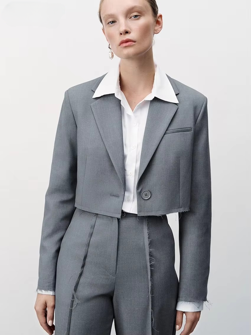 Formal Crop Top With High Waist Wide Pants Loose Two Pieces Set - Image 3