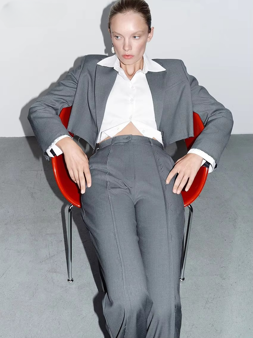 Formal Crop Top With High Waist Wide Pants Loose Two Pieces Set - Image 4