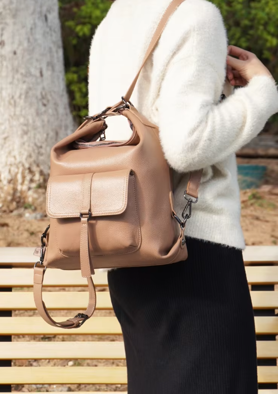 Genuine Leather Large Capacity Handbag Multifunction Satchel Messenger Bag Backpack - Image 7