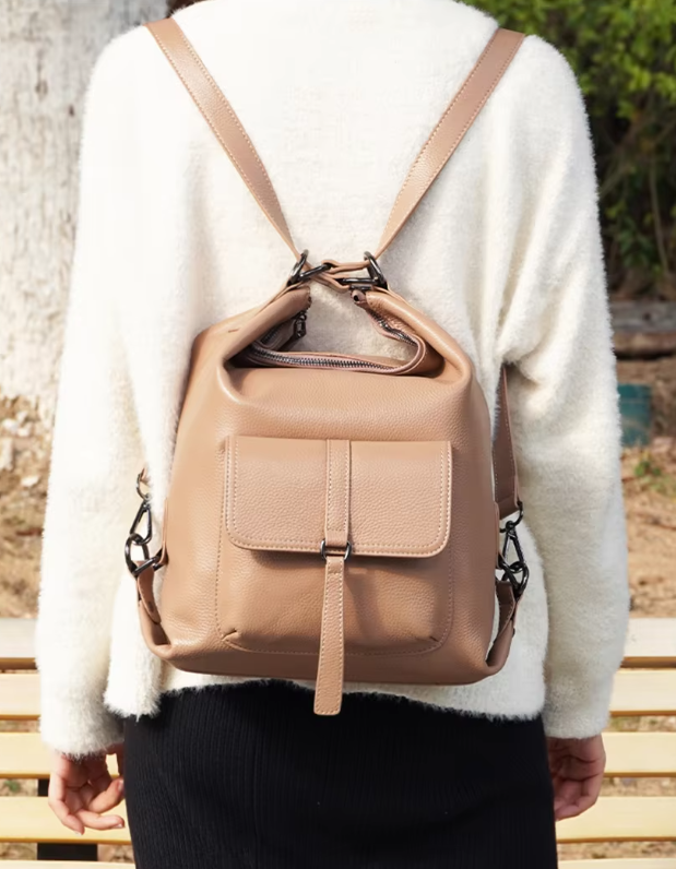 Genuine Leather Large Capacity Handbag Multifunction Satchel Messenger Bag Backpack - Image 6