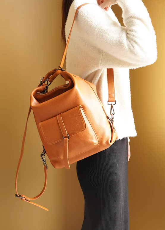 Genuine Leather Large Capacity Handbag Multifunction Satchel Messenger Bag Backpack - Image 3