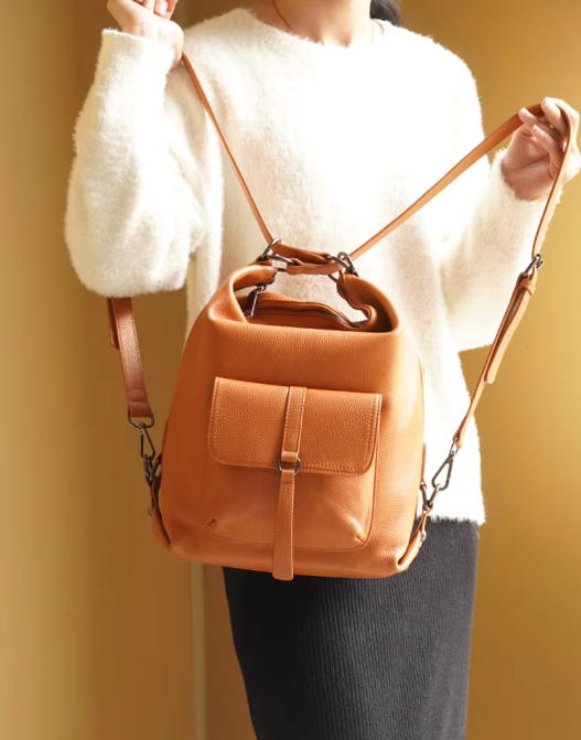 Genuine Leather Large Capacity Handbag Multifunction Satchel Messenger Bag Backpack - Image 2